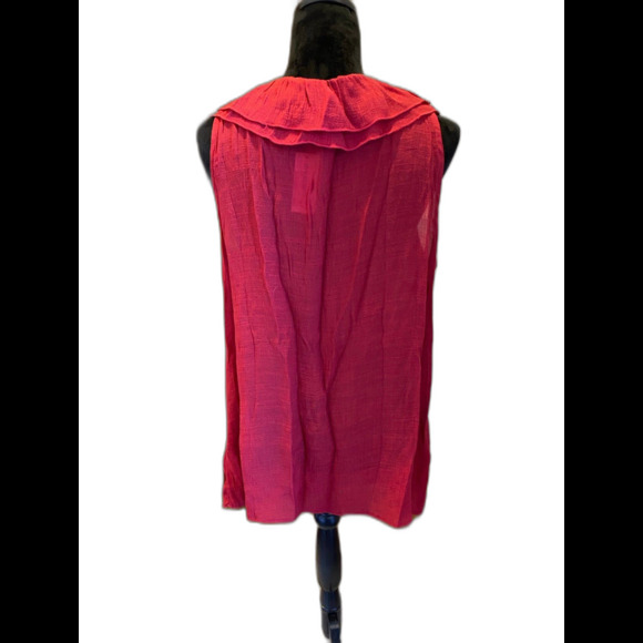 Dress Barn Blouse Plus Size 1X Top Burgundy Rounded Ruffle Neckline Sleeveless - Picture 2 of 5